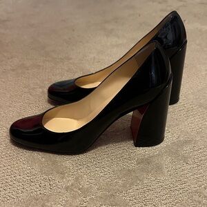 Christian Louboutin Black Patent Leather Round-Toe Pumps